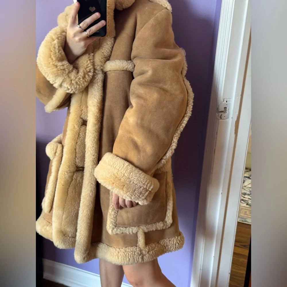 Saks Fifth Avenue brown shearling jacket coat Size 42 - Picture 10 of 17